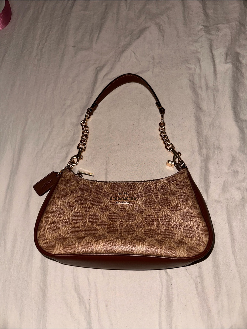 Coach Terri Signature Canvas Shoulder Bag in Brown with Gold Hardware - Picture 3 of 8